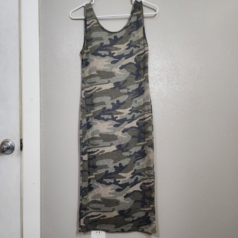 Mikey & Joey Camouflage Tank Dress Women's Large Green Brown Sleeveless Midi